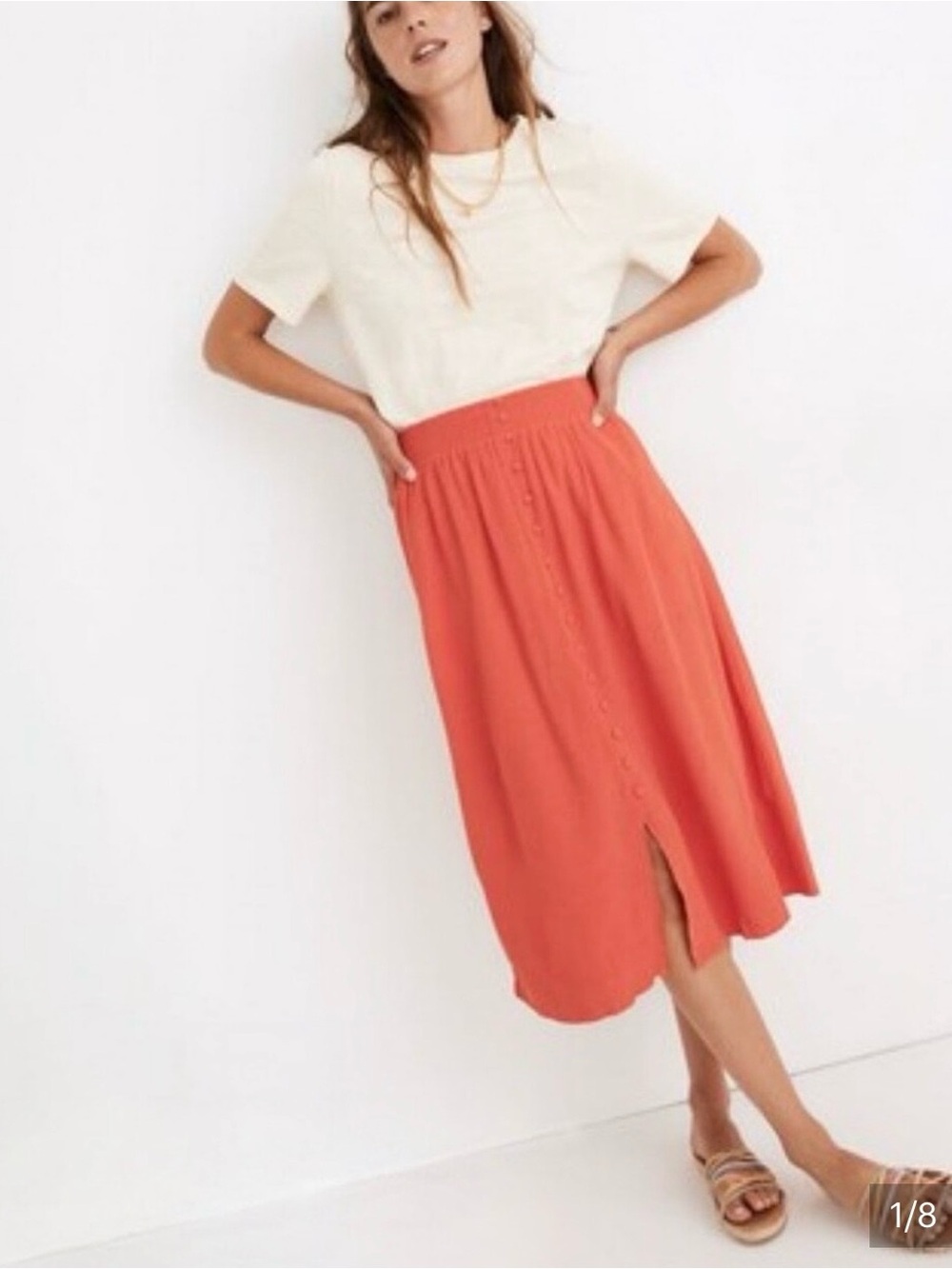 Madewell Orange Midi Skirt
